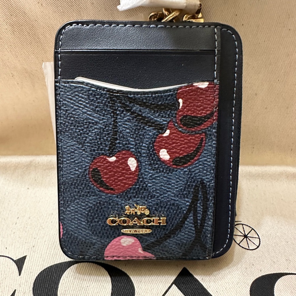 Coach Denim Cherry Zip Card Case